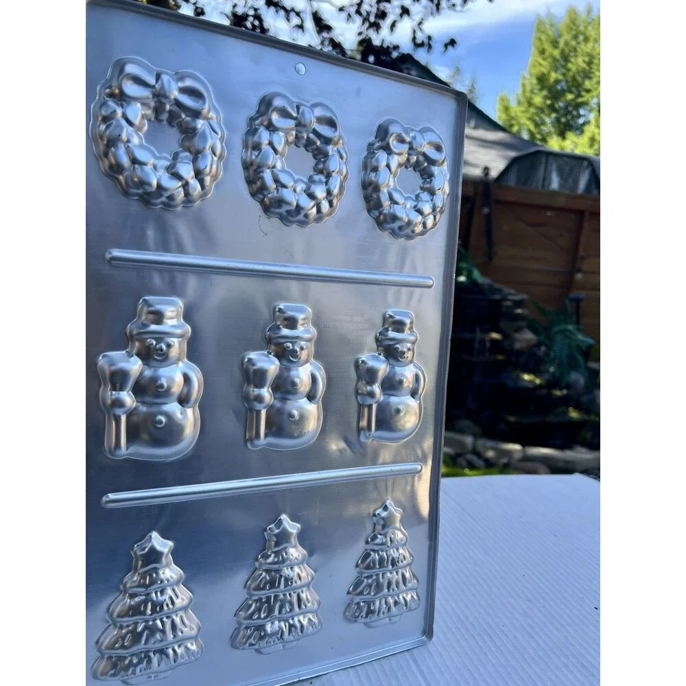1985 Wilton Christmas Cookie Pan Mold Wreath Snowman Tree 2306-112 Vintage